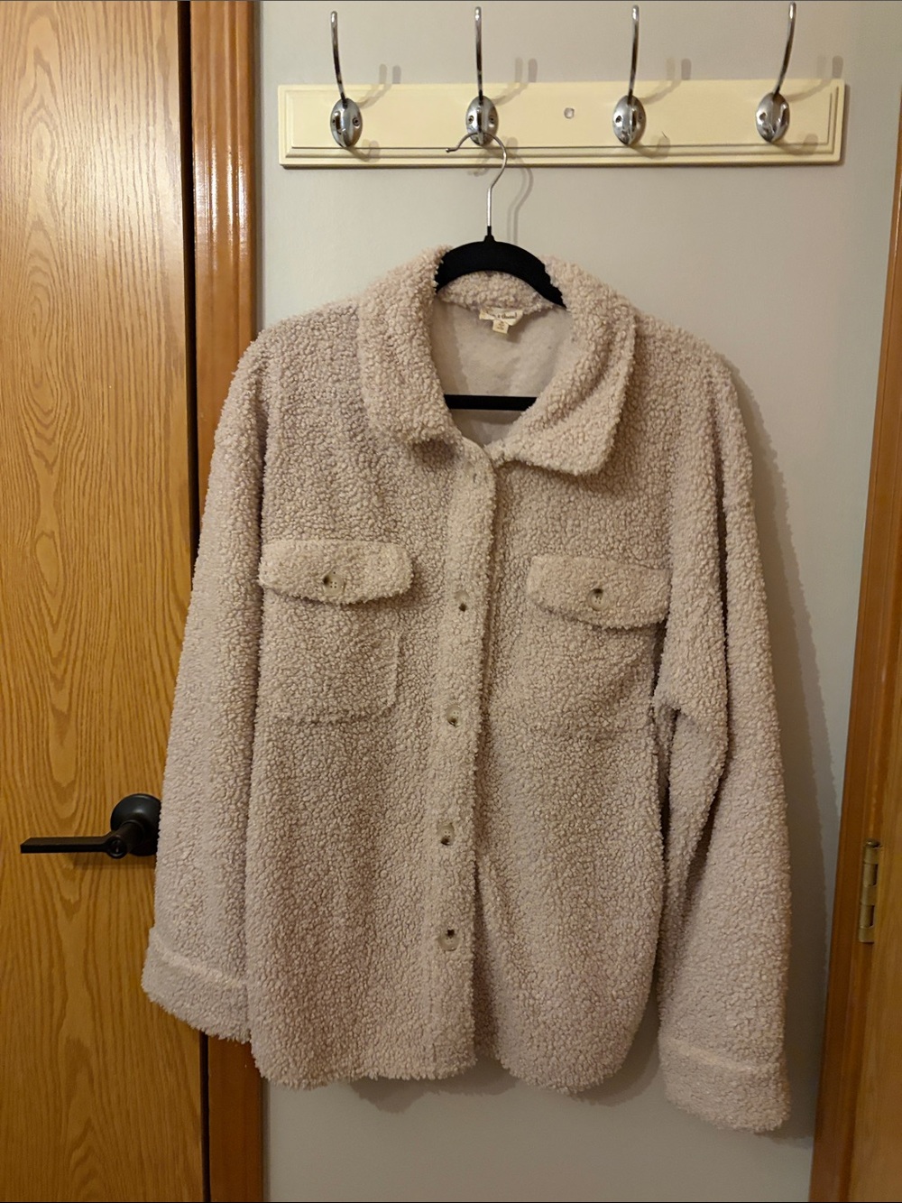 Hem & Thread Cream Teddy Button-Up Shacket Jacket Size Medium